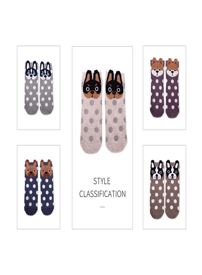 Jeasona 5 Pairs Women's Fun Socks Cute Dog Animals Funny Funky Novelty Cotton Gift (Dog and Dot),One Size - Image 2